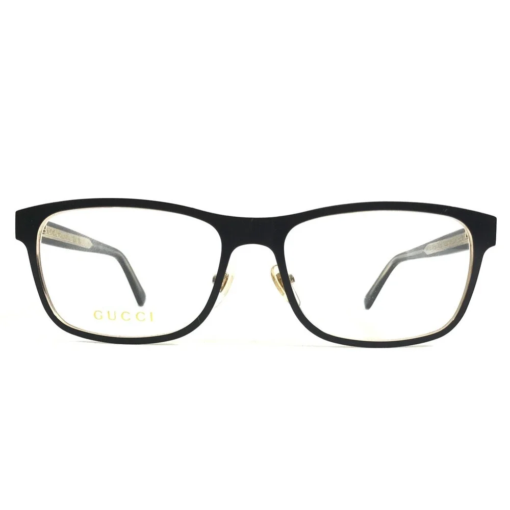 Gucci Eyeglasses Frames GG0317OZ 001 Black Gold Rectangle Full Rim 56-17-145